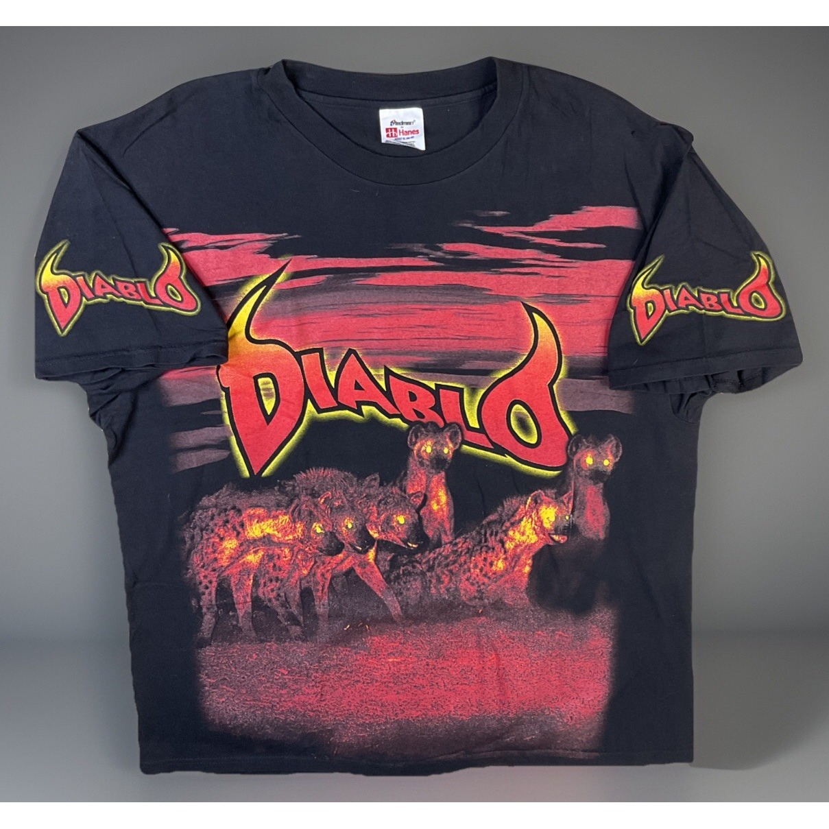 Vintage 90s Diablo Wear Paintball Shirt Aop Hyenas Pack Graphic Men Sz Xl Rare